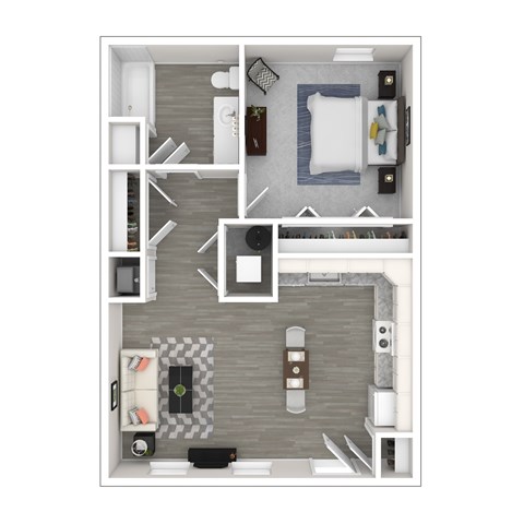 Floor plan for 1 bed, 1 bath, 715 sqft